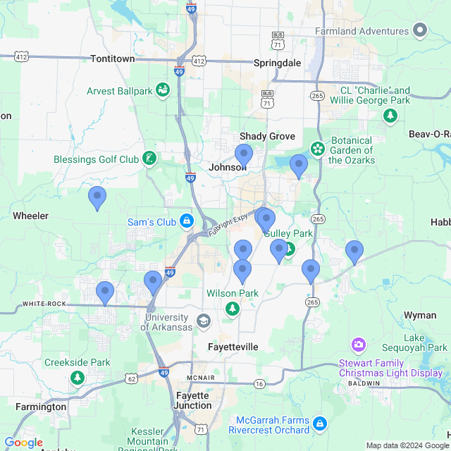 Map of veterinarians in Fayetteville, AR