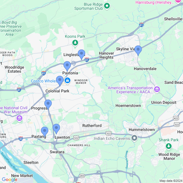 Map of veterinarians in Harrisburg, PA