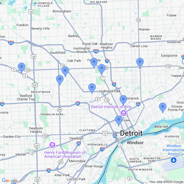 Map of veterinarians in Detroit, MI