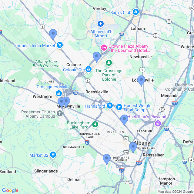 Map of veterinarians in Albany, NY