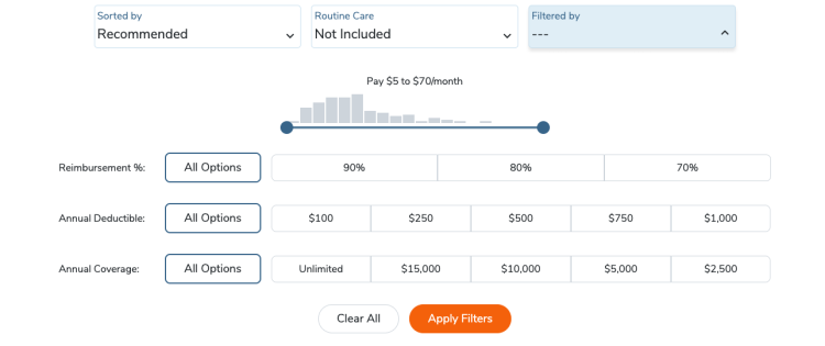 pawlicy advisor pet insurance quote search filters